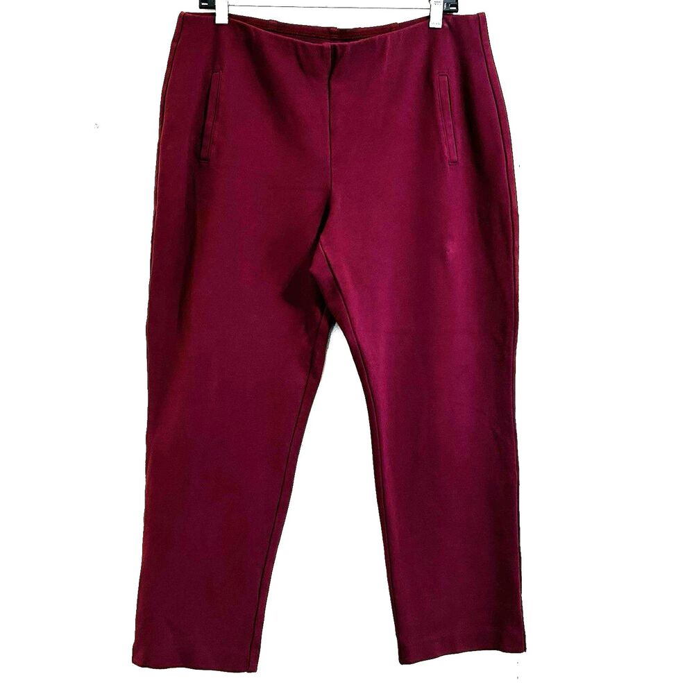 Chicos Wine Ponte Ankle Pants Size 2.5=14 Stretch Slim Pants Pull On